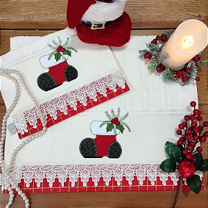 NATAL - KIT ROSTO E LAVABO BORDADO - BOTA