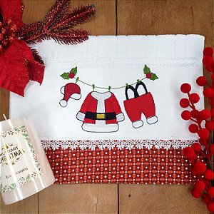 NATAL - TOALHA DE LAVABO BORDADA - VARAL ROUPA
