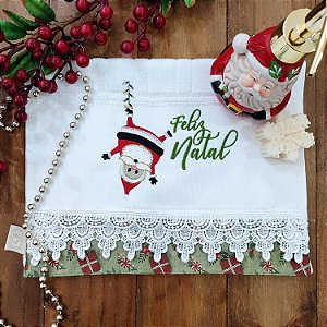 NATAL - TOALHA DE LAVABO BORDADA - NOEL CABEÇA P/ BAIXO