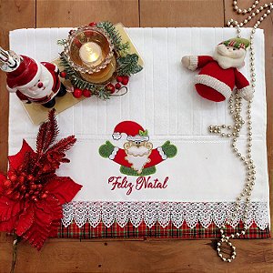 NATAL - TOALHA DE ROSTO BORDADA, NOEL ABRAÇO 50X80CM