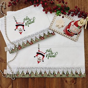 NATAL - KIT ROSTO E LAVABO BORDADO - NOEL CABEÇA P/ BAIXO