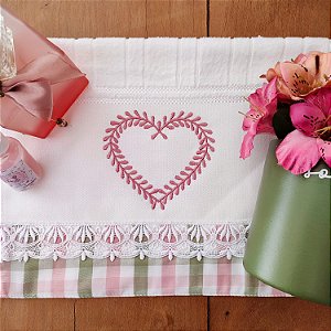 AMORE - TOALHA DE LAVABO CORAÇÃO ROSA