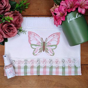 AMORE - TOALHA DE LAVABO BORBOLETA ROSA