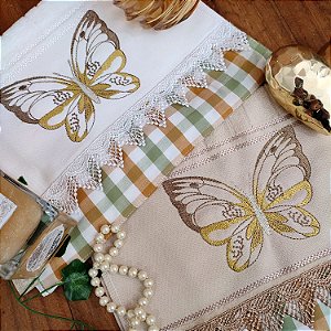 KIT 2 TOALHAS DE LAVABO BORDADAS - BORBOLETA MARROM