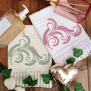KIT 2 TOALHAS DE LAVABO BORDADAS - LIVIA ROSA VERDE