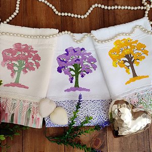 KIT 3 TOALHAS DE LAVABO BORDADO - IPÊ COLORS