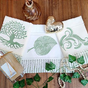 KIT 3 TOALHAS DE LAVABO BORDADO - TRIO VERDE
