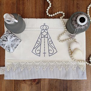 TOALHA DE LAVABO AVULSO BORDADO - SANTA PRATA, 30CMX45CM
