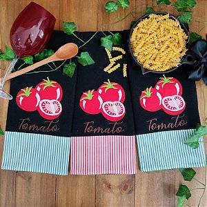 Kit 3 Panos de Prato Preto – Tomate, 65cm x 44cm.