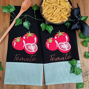 KIT 2 PANOS DE PRATO PRETO – Tomate Verde, 65cm x 44cm.