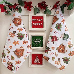 NATAL - PANO DE PRATO ESTAMPADO, BISCOITOS 72CM X 44CM