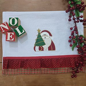 NATAL - PANO DE PRATO BABADO, NOEL ARVORE 65X44CM