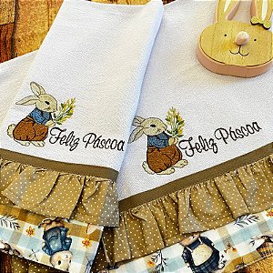 PANO DE PRATO BABADO PASCOA – FELIZ PÁSCOA, 65CM X 44CM.
