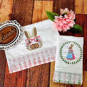 KIT 2 TOALHAS DE LAVABO BORDADAS PÁSCOA - FELICIDADE.