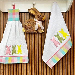 JOGO BATE MÃO E PANO DE PRATO PÁSCOA - COLORS