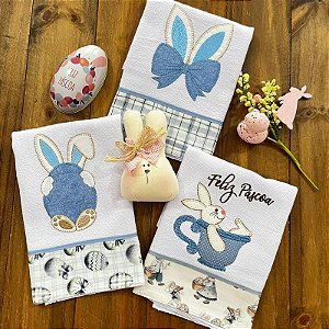 KIT 3 PANO DE PRATO PÁSCOA – AZUL, 65CM X 44CM