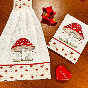 JOGO BATE MÃO E PANO DE PRATO - COGUMELO