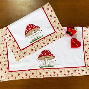 Centro de Mesa e Fogão - COGUMELO, 100% Algodão.