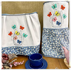 CAPA DE BATEDEIRA - BORBOLETAS AZUL, 63CM X 38CM.