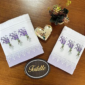 JOGO E LAVABO BORDADO - GALHOS LAVANDA.