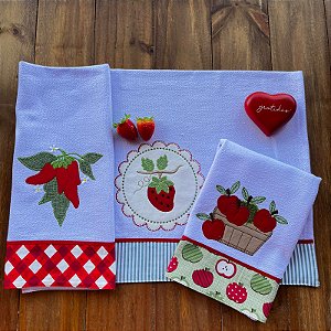 KIT 3 PANO DE PRATO – VERMELHO , 65cm x 44cm.