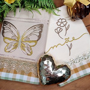 KIT 2 TOALHAS DE LAVABO BORDADAS MÃES - TABACO.