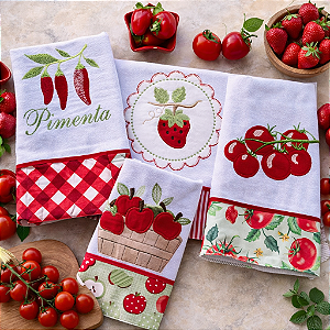Kit 4 Pano de Prato – TOMATINHOS, 65cm x 44cm.