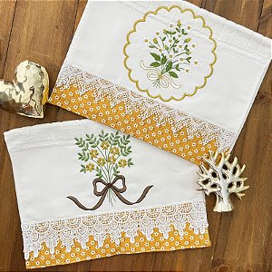 KIT 2 TOALHAS DE LAVABO BORDADAS - BOUQUET MOSTARDA.