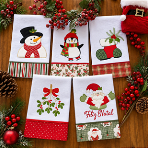 KIT 5 PANOS DE PRATO NATAL - 014, 65CM X 44CM