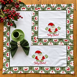 Centro de Mesa e Fogão NATAL- FELIZ NATAL, 100% Algodão.