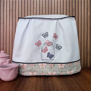 CAPA DE BATEDEIRA - BORBOLETAS CINZA, 63CM X 38CM.