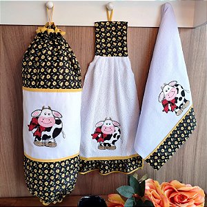 KIT 3 PEÇAS MIMOSA - BATE MÃO, PUXA SACO E PANO DE PRATO
