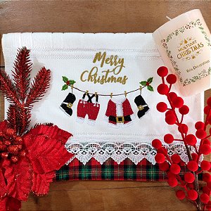 NATAL - TOALHA DE LAVABO BORDADA - MERRY CHRISTIMAS