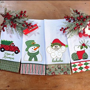 NATAL - KIT 4 PANOS DE PRATO BORDADOS 03, 65CM x 44CM