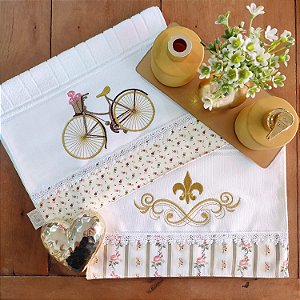 KIT 2 TOALHAS DE LAVABO BORDADAS - BICICLETA LIZ