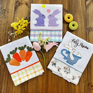 KIT 3 PANOS DE PRATO PÁSCOA - COELHO XICARA