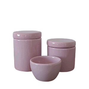 KIT HIGIENE AFETO ROSA LISO COM TAMPA EM PORCELANA ROSA-EN