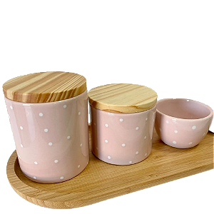 KIT HIGIENE ROSA BASIC POA BRANCO COM TAMPA DE MADEIRA CRUA-EN