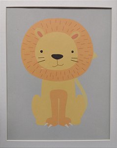 QUADRO LEAO COM MOLDURA AMADEIRADO-EN