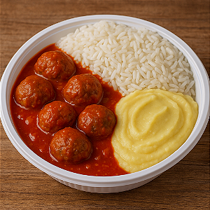 Almondegas de Carne  com arroz e Pure de Batata Inglesa