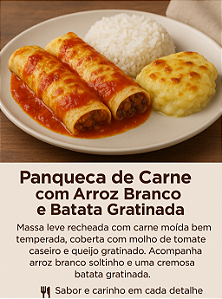 Panqueca de carne com arroz branco