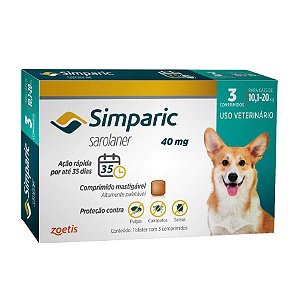 Simparic 40mg 3 Comprimidos - Cães de 10,1 a 20 kg - Zoetis