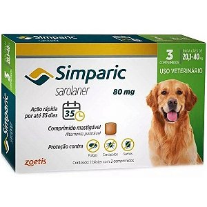 Simparic 80mg 3 Comprimidos - Cães de 20,1 a 40 kg - Zoetis