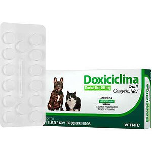 Doxiciclina Vetnil Antibiótico para Cães e Gatos 50 mg com 14 Comprimidos