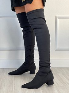 Bota Over Lycra Bico Fino Salto Baixo Preta Nanda