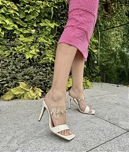 Tamanco Salto Fino Vinil Off White Ceci