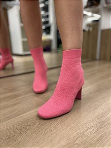 Bota Meia Salto Retangular Pink Priscila