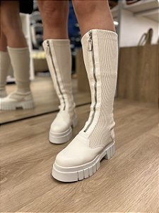 Bota Meia Com Detalhe Zipper Off White Lidi