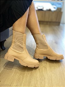 Bota Coturno Solado Tratorado Bege Rosado Mônica