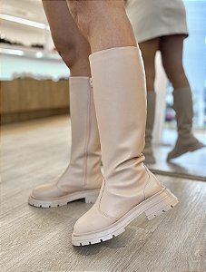 Bota Cano Longo Bege Carmen